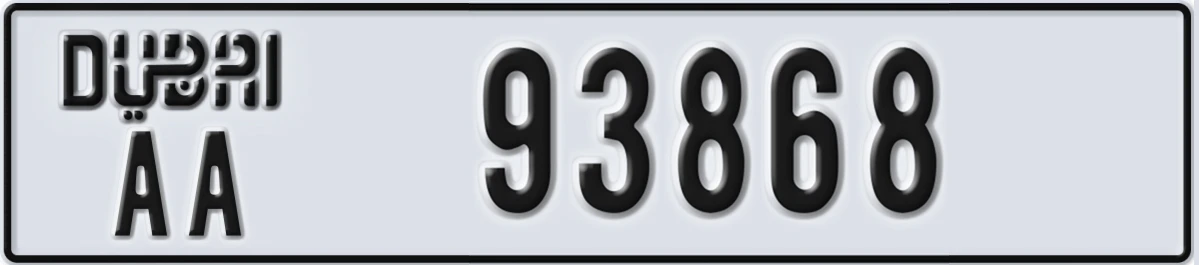 UAE License Plate Dubai AA 93868
