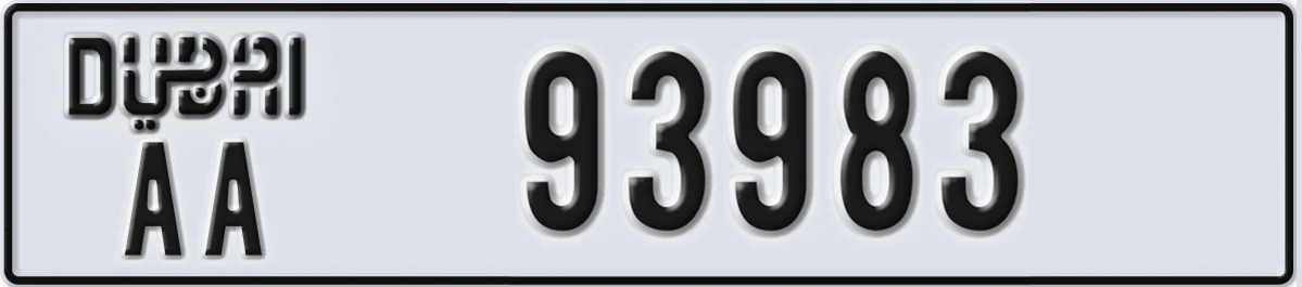 UAE License Plate Dubai AA 93983