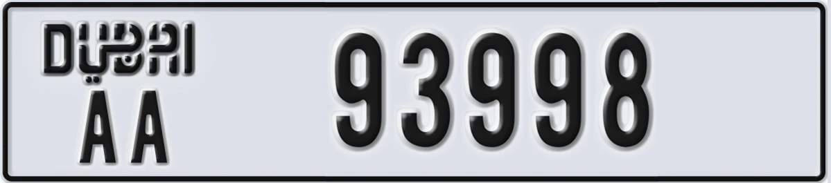 UAE License Plate Dubai AA 93998