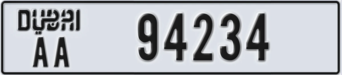 UAE License Plate Dubai AA 94234