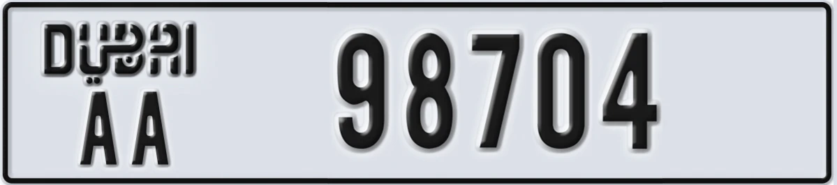 UAE License Plate Dubai AA 98704