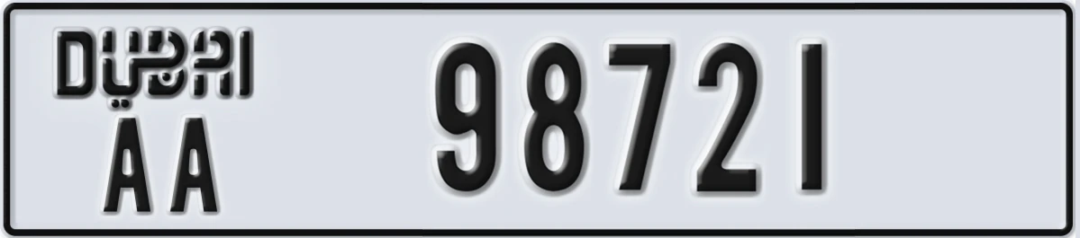 UAE License Plate Dubai AA 98721