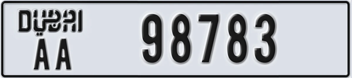 UAE License Plate Dubai AA 98783