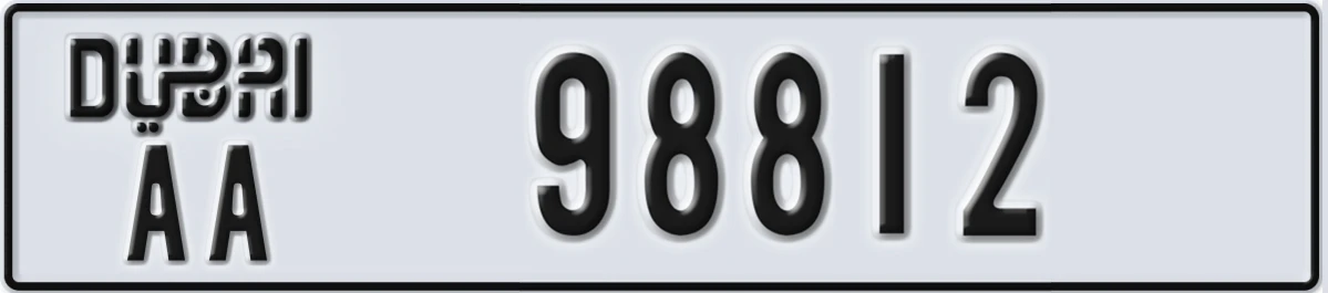 UAE License Plate Dubai AA 98812
