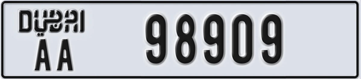 UAE License Plate Dubai AA 98909