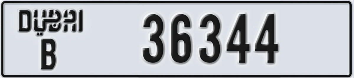 UAE License Plate Dubai B 36344