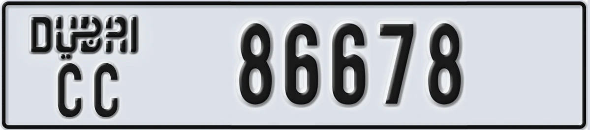 UAE License Plate Dubai CC 86678