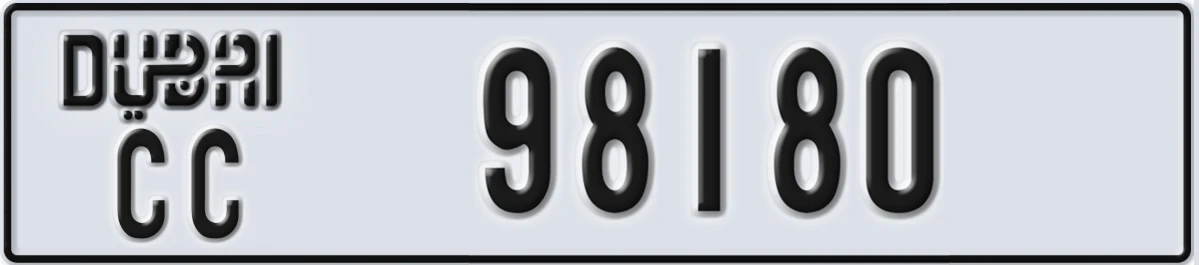 UAE License Plate Dubai CC 98180
