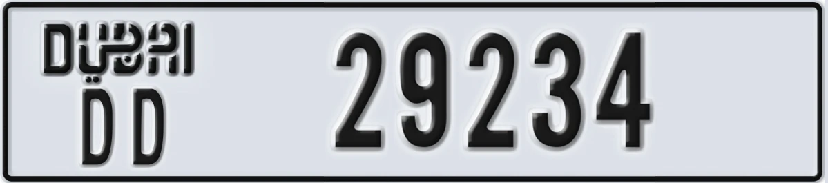 UAE License Plate Dubai DD 29234