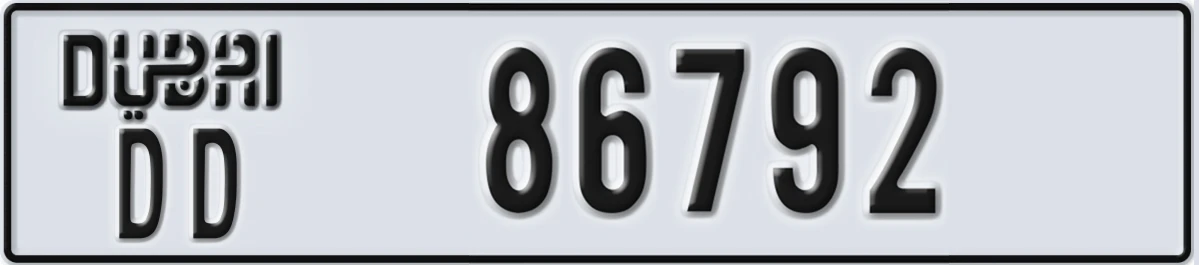 UAE License Plate Dubai DD 86792