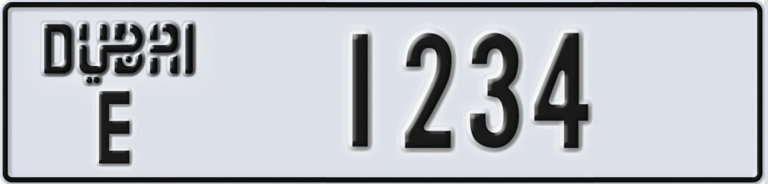 UAE License Plate Dubai E 1234X