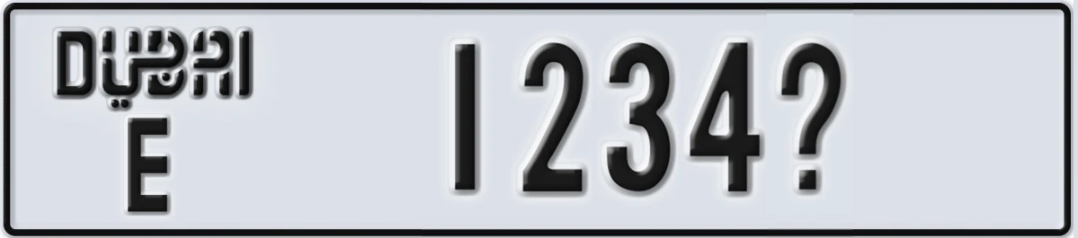 UAE License Plate Dubai E 1234X