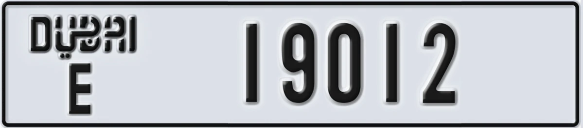 UAE License Plate Dubai E 19012