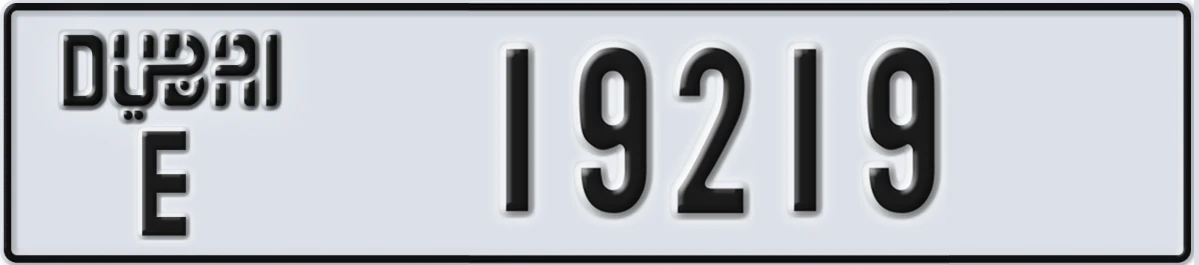 UAE License Plate Dubai E 19219