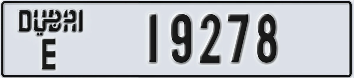 UAE License Plate Dubai E 19278