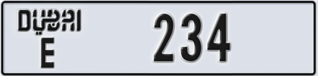 UAE License Plate Dubai E 234X