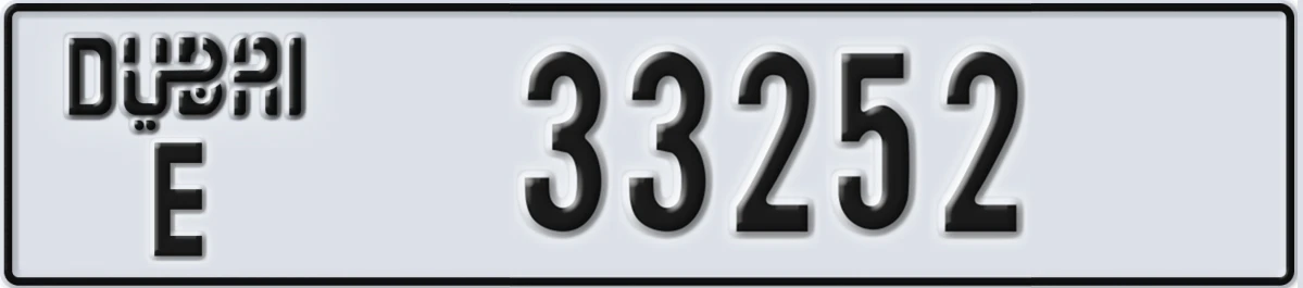 UAE License Plate Dubai E 33252