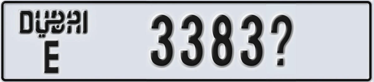UAE License Plate Dubai E 3383X