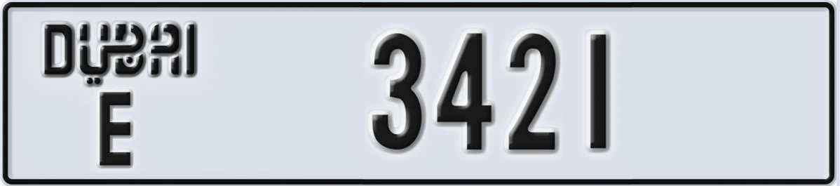UAE License Plate Dubai E 3421
