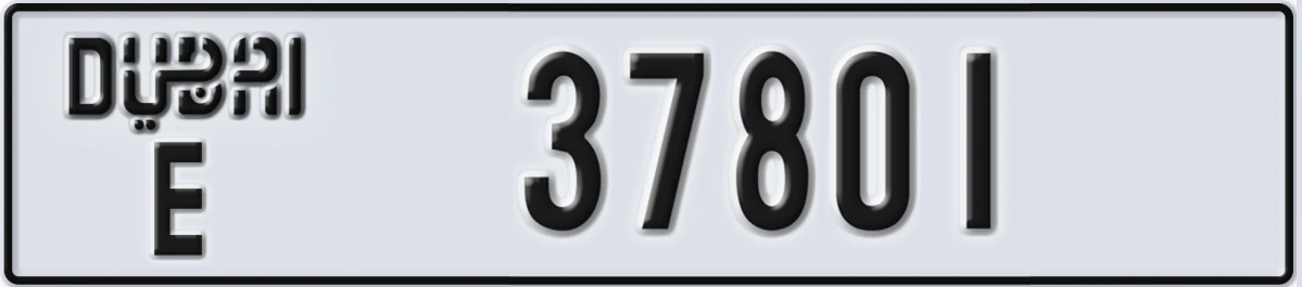 UAE License Plate Dubai E 37801