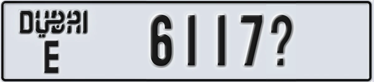 UAE License Plate Dubai E 6117@