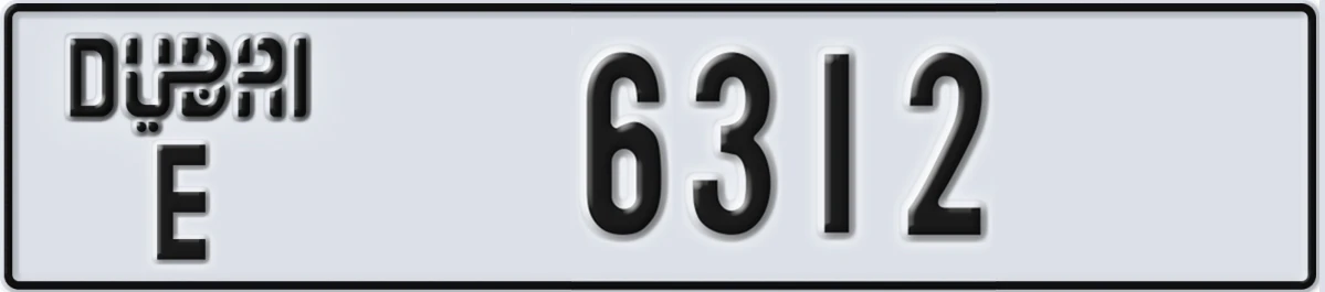 UAE License Plate Dubai E 6312