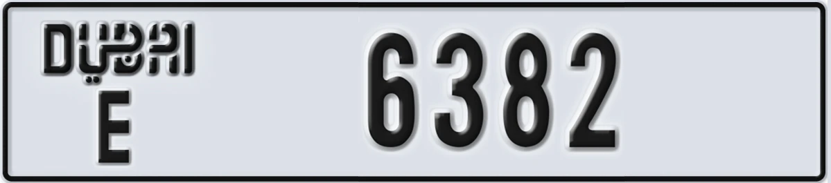 UAE License Plate Dubai E 6382