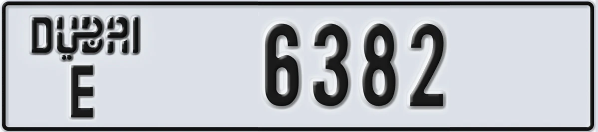UAE License Plate Dubai E 6382