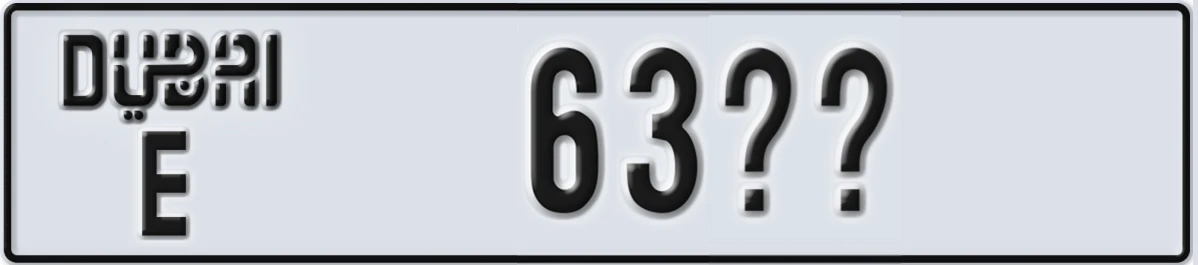 UAE License Plate Dubai E 63XX