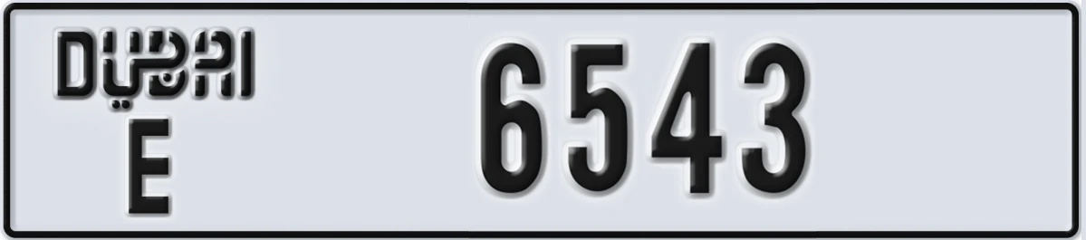 UAE License Plate Dubai E 6543