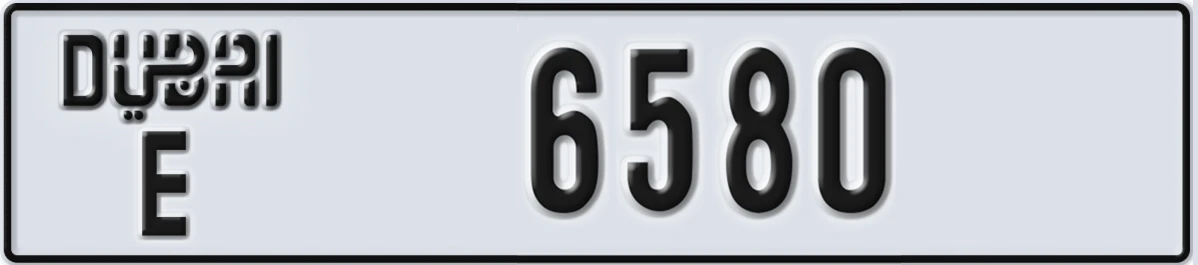 UAE License Plate Dubai E 6580
