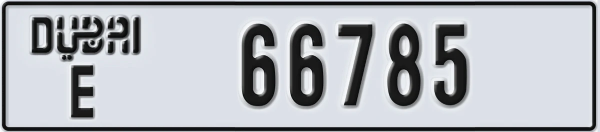 UAE License Plate Dubai E 66785