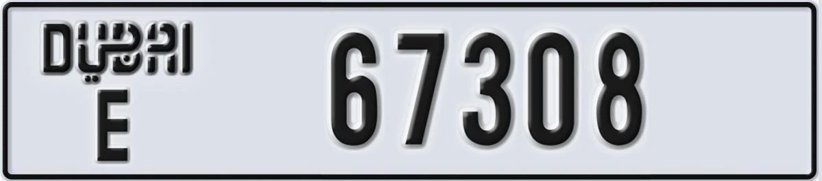 UAE License Plate Dubai E 67308