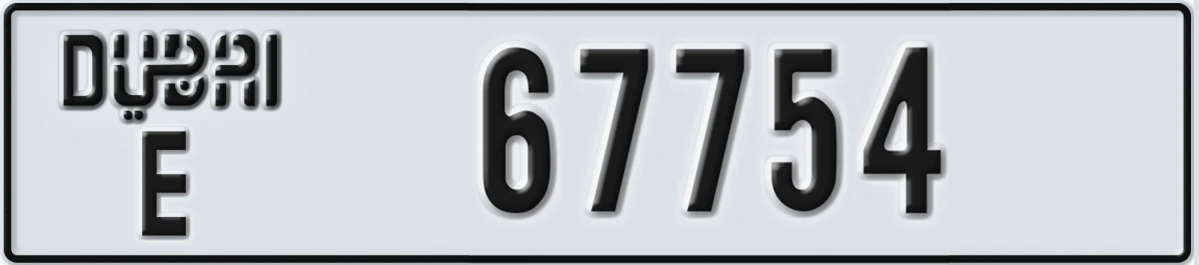 UAE License Plate Dubai E 67754