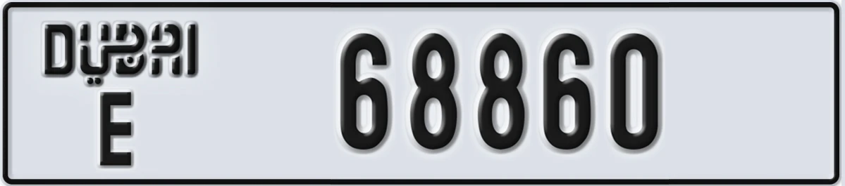 UAE License Plate Dubai E 68860