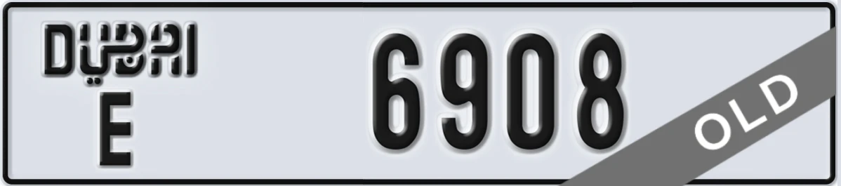UAE License Plate Dubai E 6908