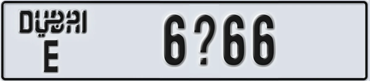 UAE License Plate Dubai E 6X66