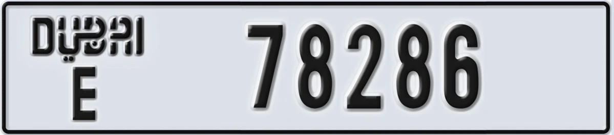 UAE License Plate Dubai E 78286