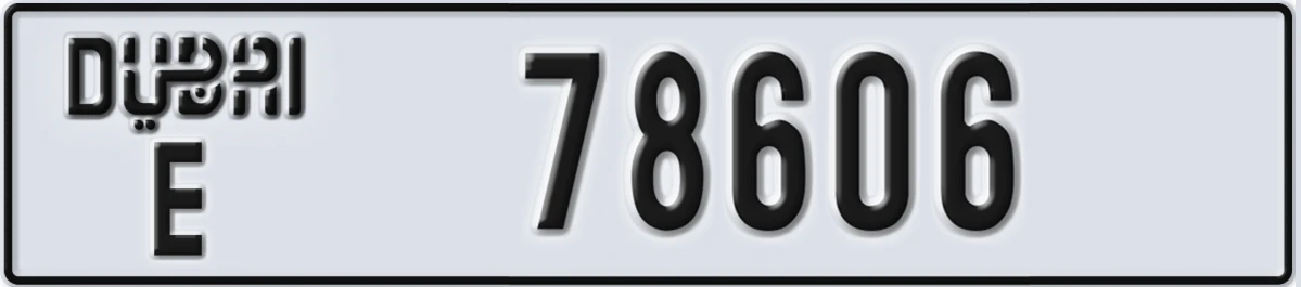 UAE License Plate Dubai E 78606