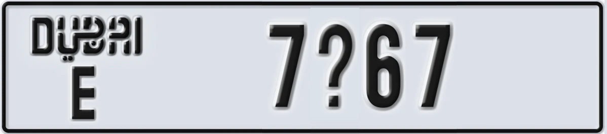UAE License Plate Dubai E 7X67