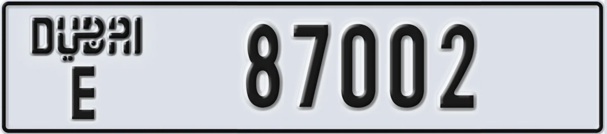 UAE License Plate Dubai E 87002