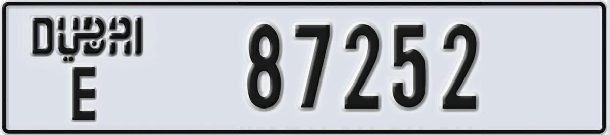 UAE License Plate Dubai E 87252
