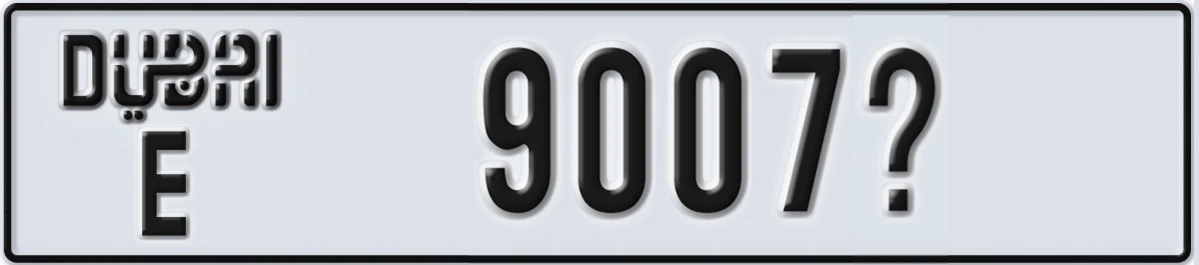 UAE License Plate Dubai E 9007X