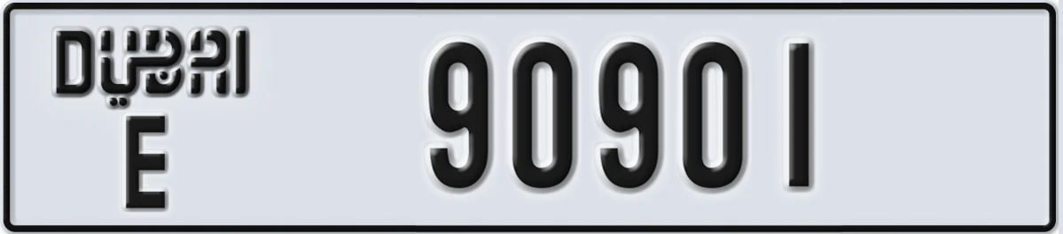 UAE License Plate Dubai E 90901