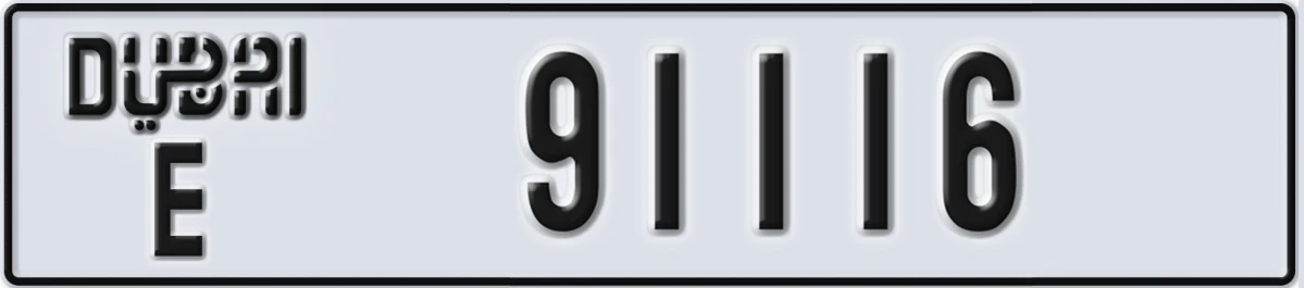 UAE License Plate Dubai E 91116