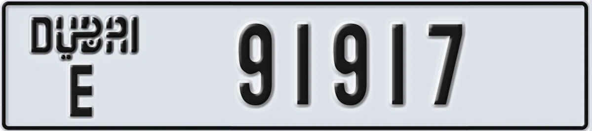 UAE License Plate Dubai E 91917