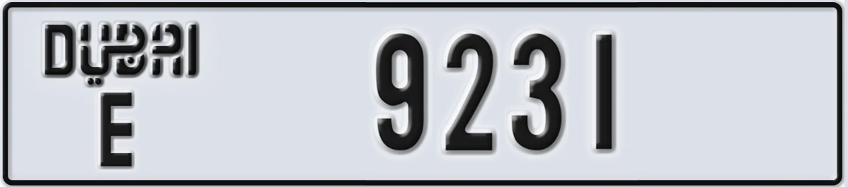 UAE License Plate Dubai E 9231