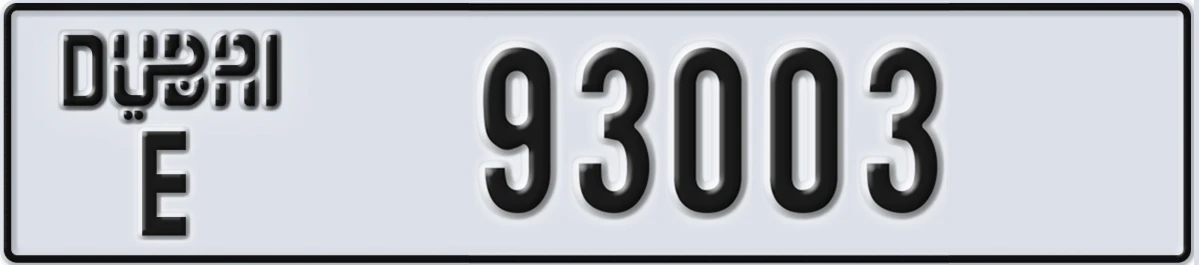 UAE License Plate Dubai E 93003