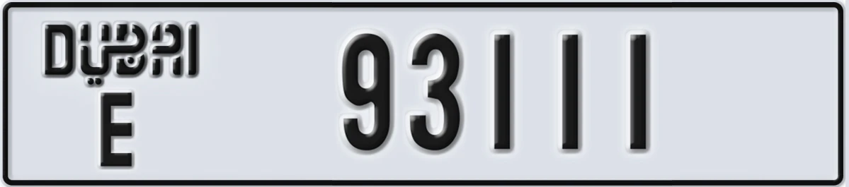 UAE License Plate Dubai E 93111