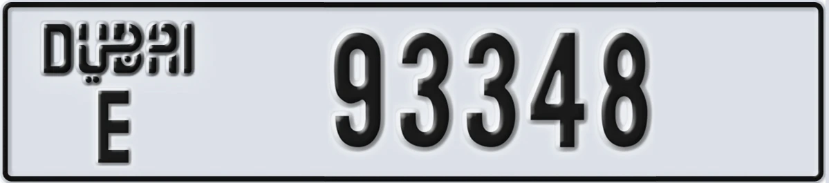 UAE License Plate Dubai E 93348